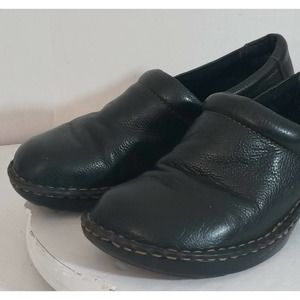 BOC Born Concept Women's Size 7M Black Leather Slip On Shoes Wedge Heel Clogs